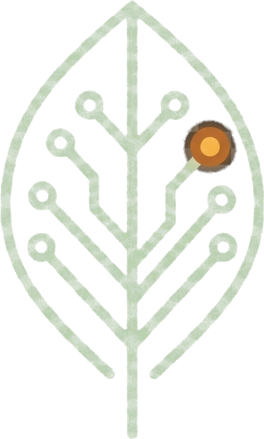 Sam Davis — illustration of a person holding a small tech-and-leaves icon